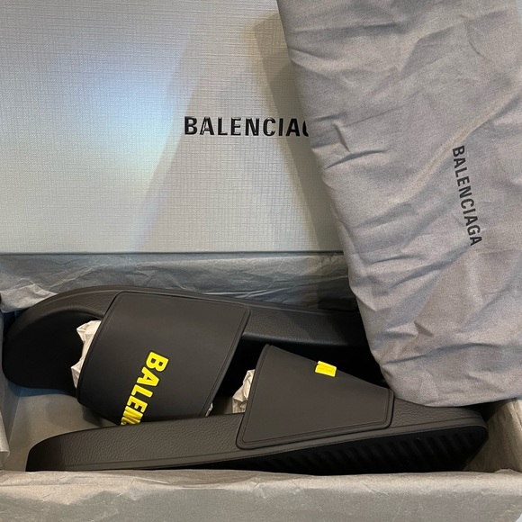 Balenciaga Mens Logo Rubber Pool Slides 42/9 - Picture 10 of 12